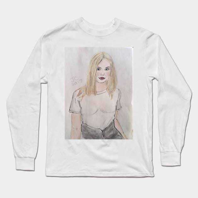 Elle Fanning Watercolor Long Sleeve T-Shirt by Caterino Books and Art